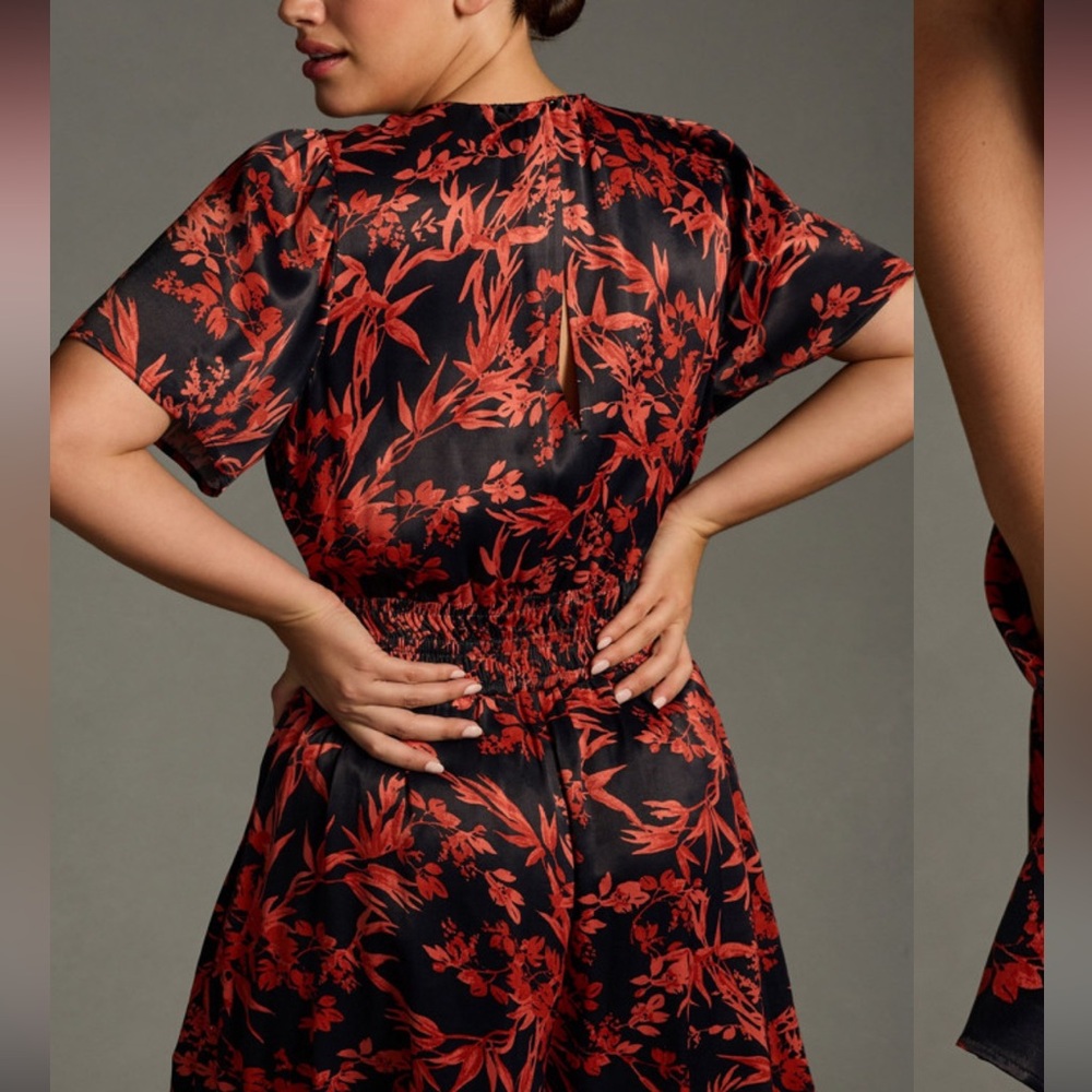 Anthropologie The Somerset Romper Red Black Floral 1-Piece Anthro Size Large - Picture 6 of 14